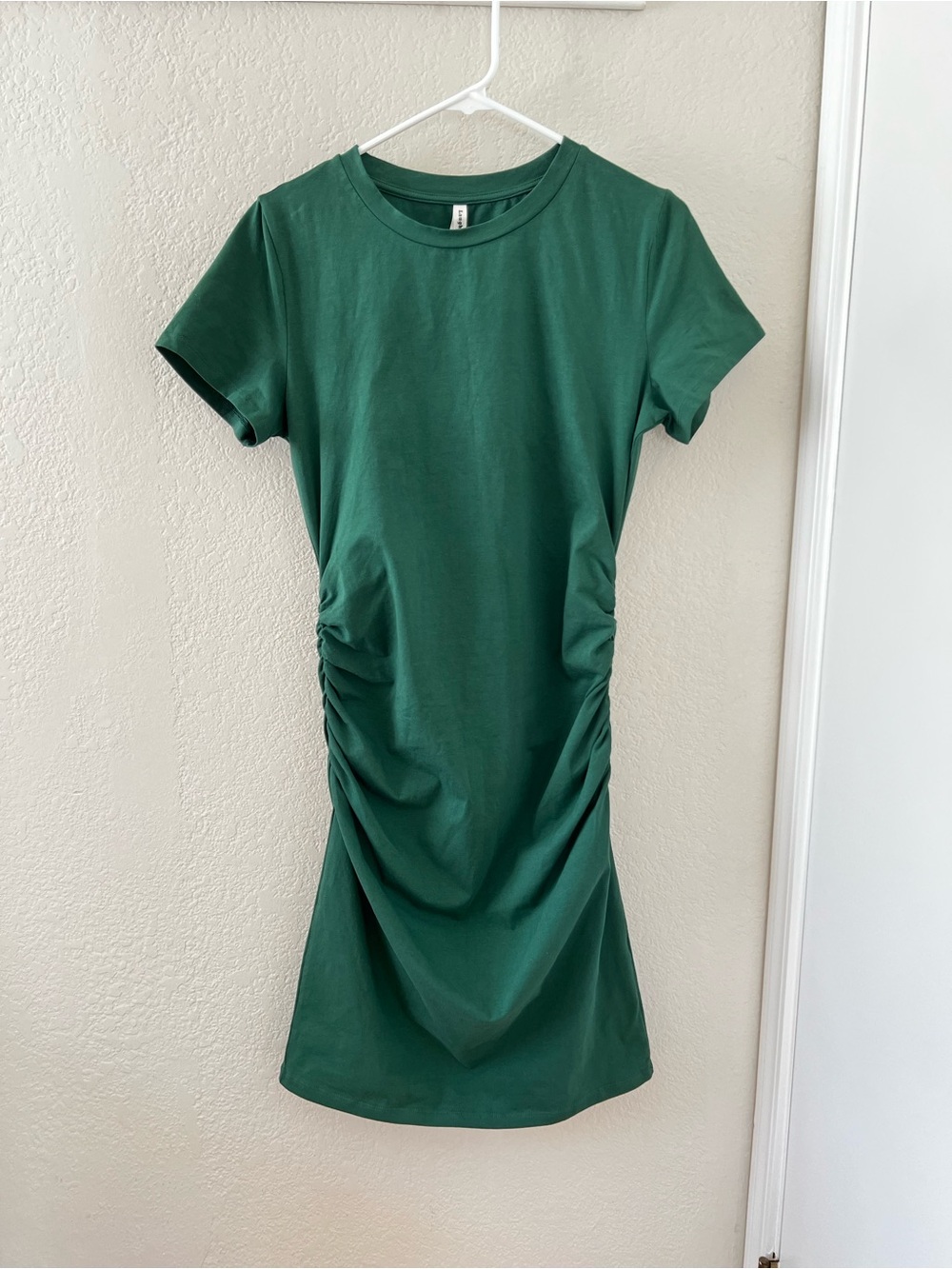 NWOT Laughido Dark Green Tshirt Dress With Ruched Detail Size L